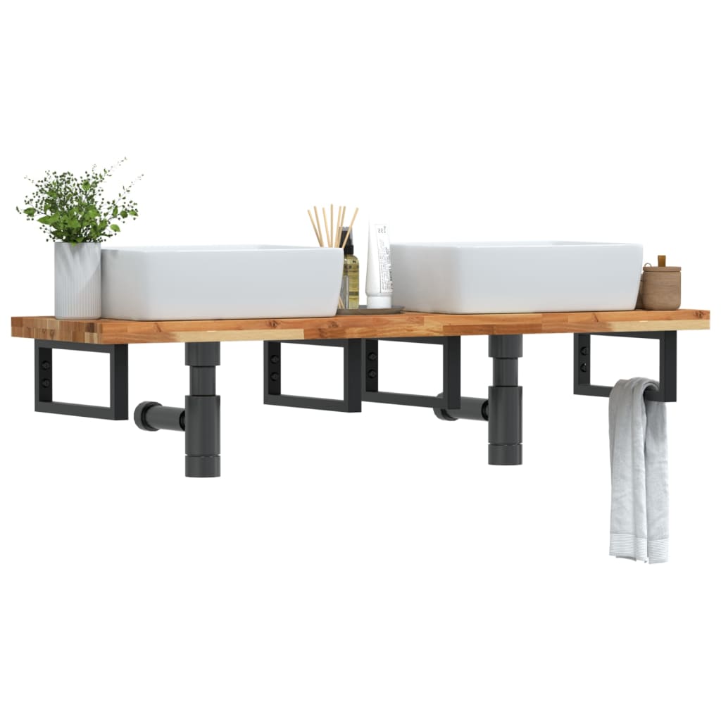 vidaXL Raft pentru lavoar montat pe perete, oțel și lemn masiv acacia