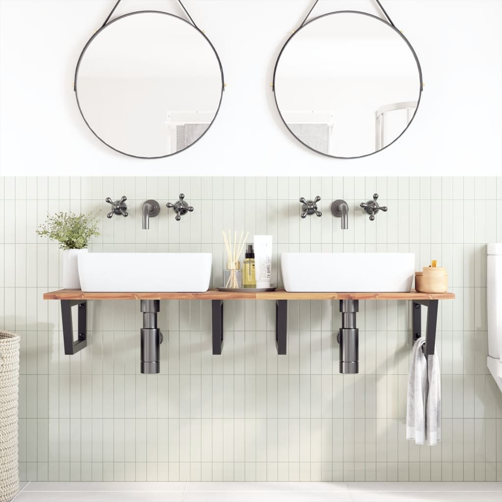 vidaXL Raft pentru lavoar montat pe perete, oțel și lemn masiv acacia