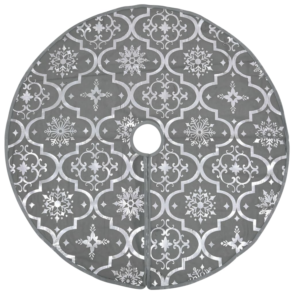 vidaXL Covor fustă de brad Crăciun cu șosetă, gri, 90 cm, țesătură vidaXL Covor fustă de brad Crăciun cu șosetă, gri, 90 cm, țesătură