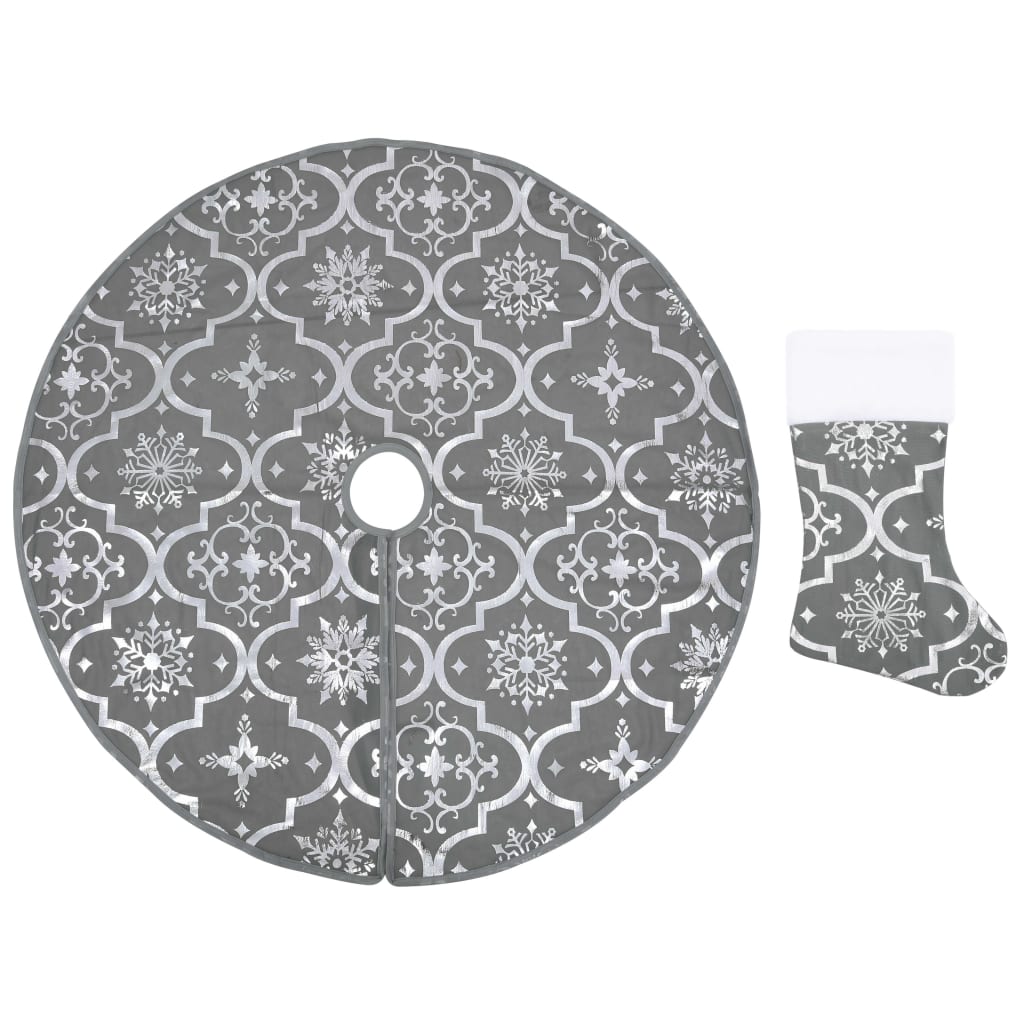 vidaXL Covor fustă de brad Crăciun cu șosetă, gri, 122 cm, țesătură vidaXL Covor fustă de brad Crăciun cu șosetă, gri, 122 cm, țesătură