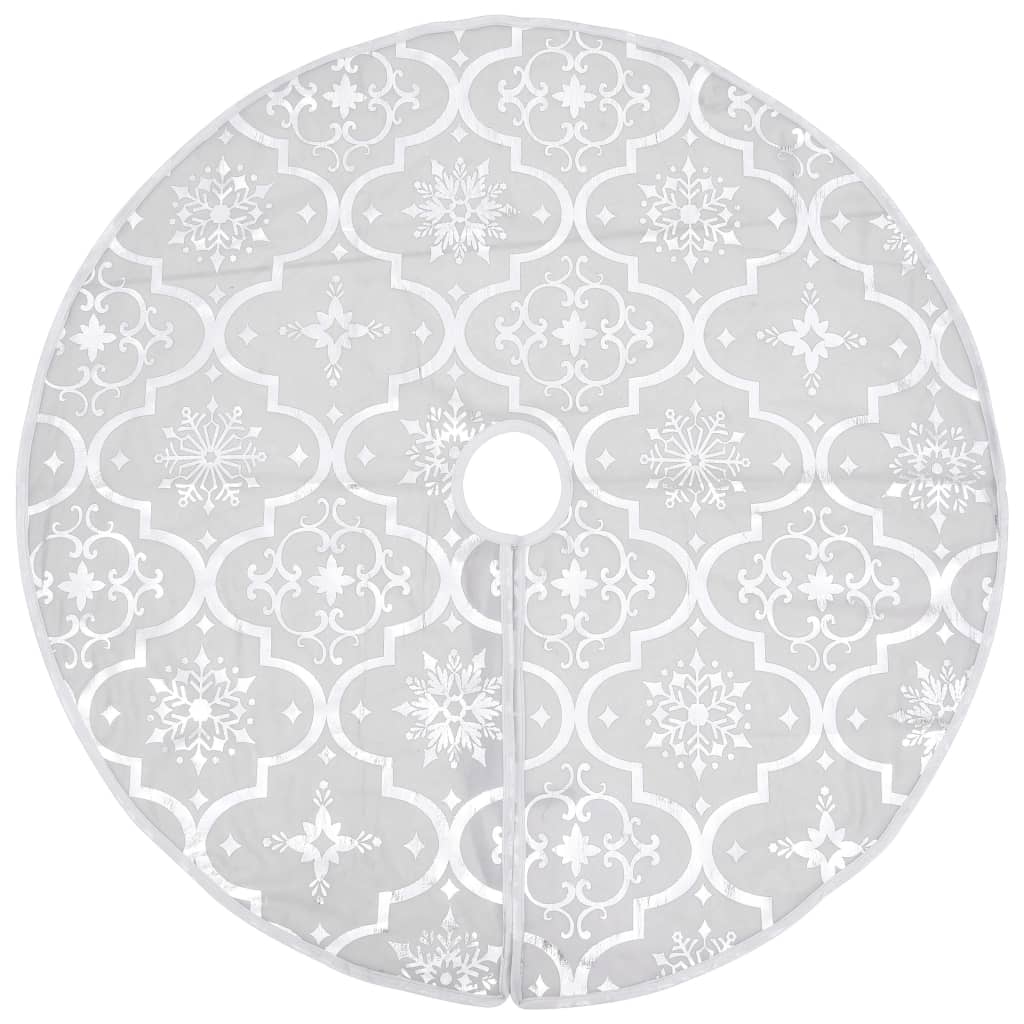 vidaXL Covor fustă de brad Crăciun cu șosetă, alb, 90 cm, țesătură vidaXL Covor fustă de brad Crăciun cu șosetă, alb, 90 cm, țesătură
