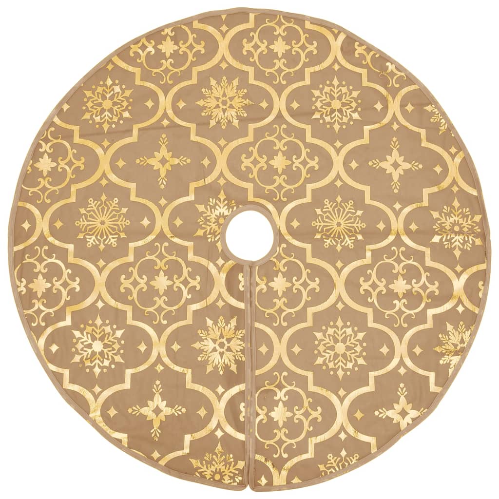 vidaXL Covor fustă de brad Crăciun cu șosetă, galben, 150 cm, țesătură vidaXL Covor fustă de brad Crăciun cu șosetă, galben, 150 cm, țesătură