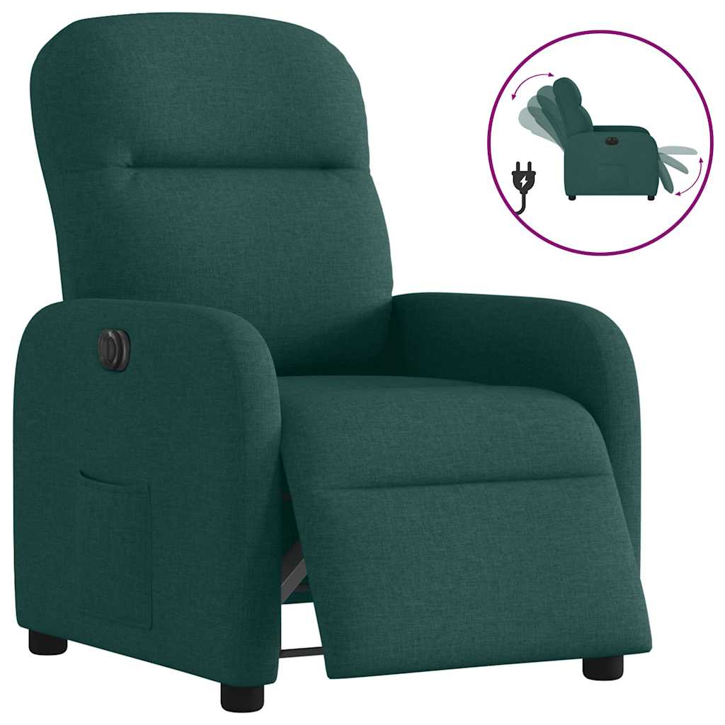 vidaXL Fotoliu rabatabil electric, verde închis, material textil vidaXL Fotoliu rabatabil electric, verde închis, material textil