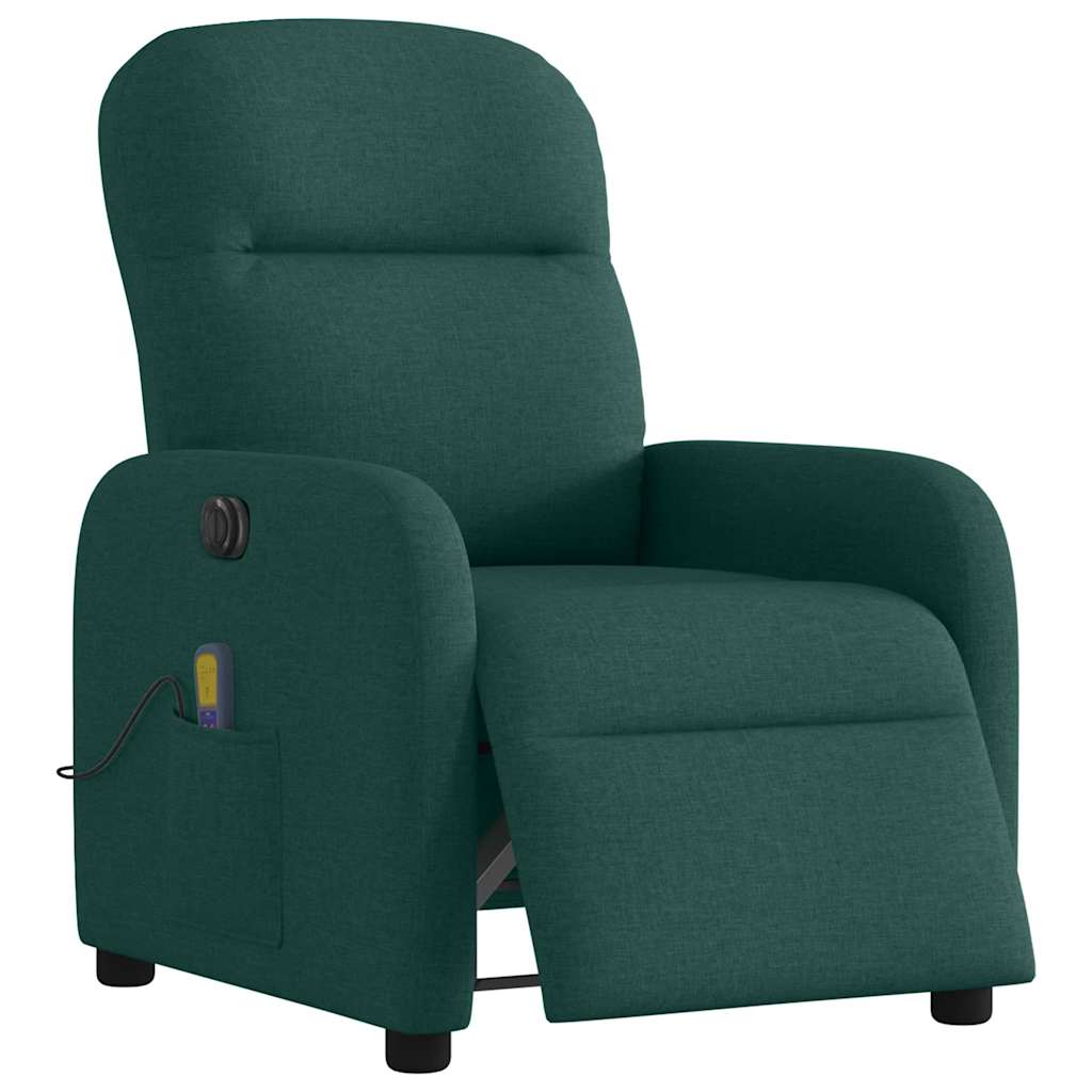 vidaXL Fotoliu electric de masaj rabatabil, verde închis, textil vidaXL Fotoliu electric de masaj rabatabil, verde închis, textil