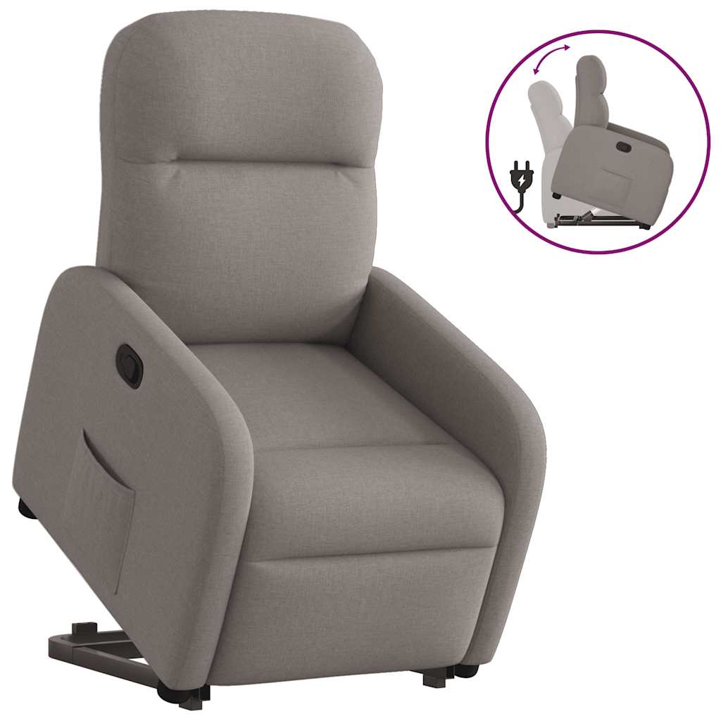 vidaXL Fotoliu rabatabil cu ridicare pe verticală, gri taupe, textil vidaXL Fotoliu rabatabil cu ridicare pe verticală, gri taupe, textil