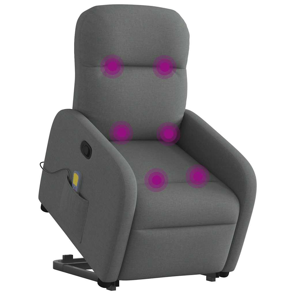 vidaXL Fotoliu de masaj rabatabil cu ridicare, gri închis, textil