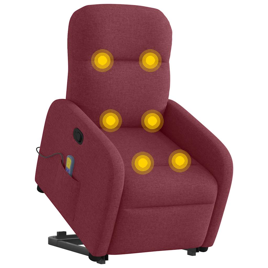 vidaXL Fotoliu rabatabil de masaj cu ridicare, roșu vin, textil