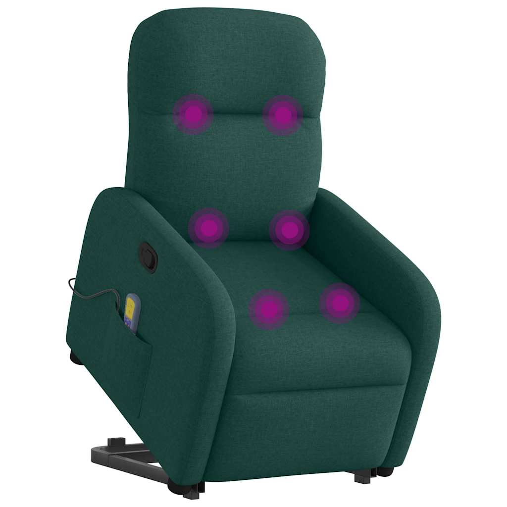 vidaXL Fotoliu rabatabil de masaj, cu ridicare, verde închis, textil