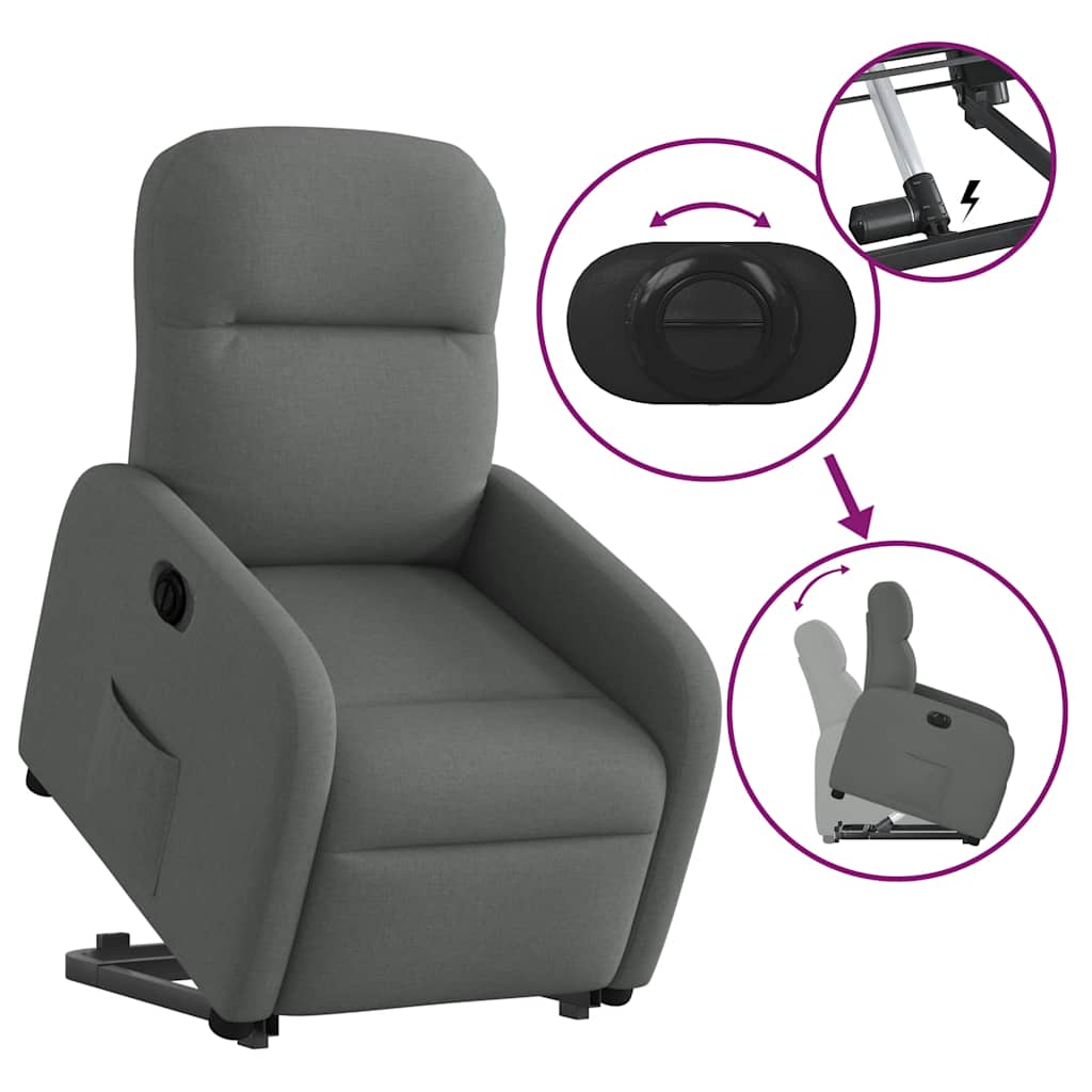 vidaXL Fotoliu electric rabatabil cu ridicare, gri închis, textil