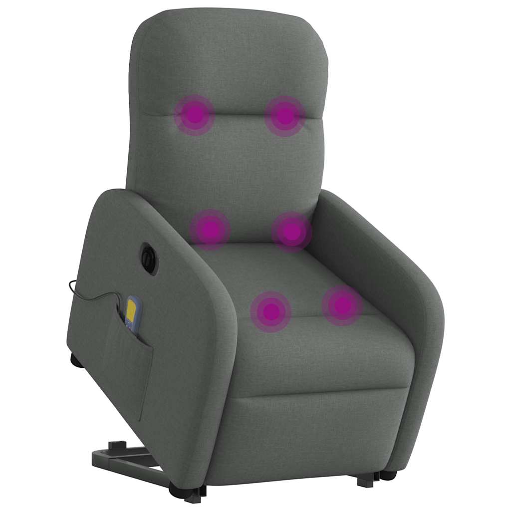 vidaXL Fotoliu electric masaj rabatabil cu ridicare, gri închis textil