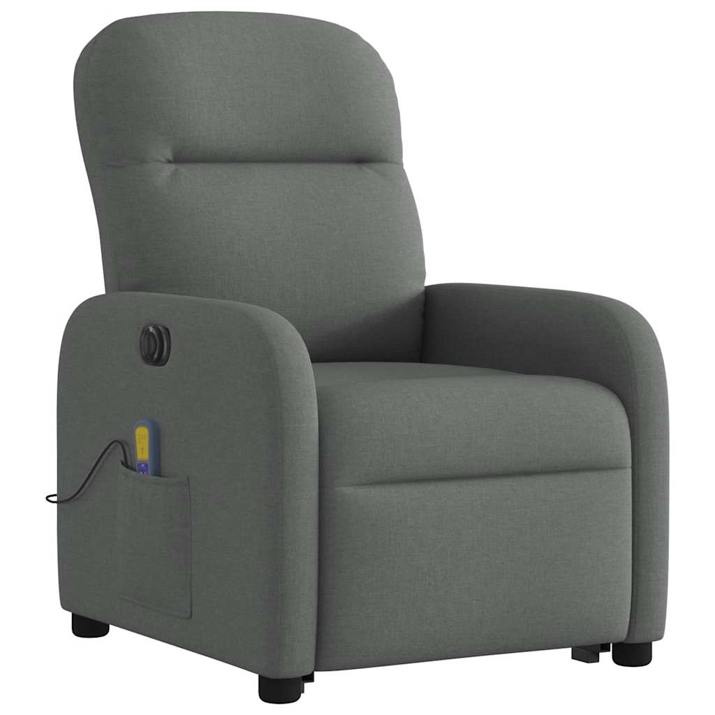 vidaXL Fotoliu electric masaj rabatabil cu ridicare, gri închis textil