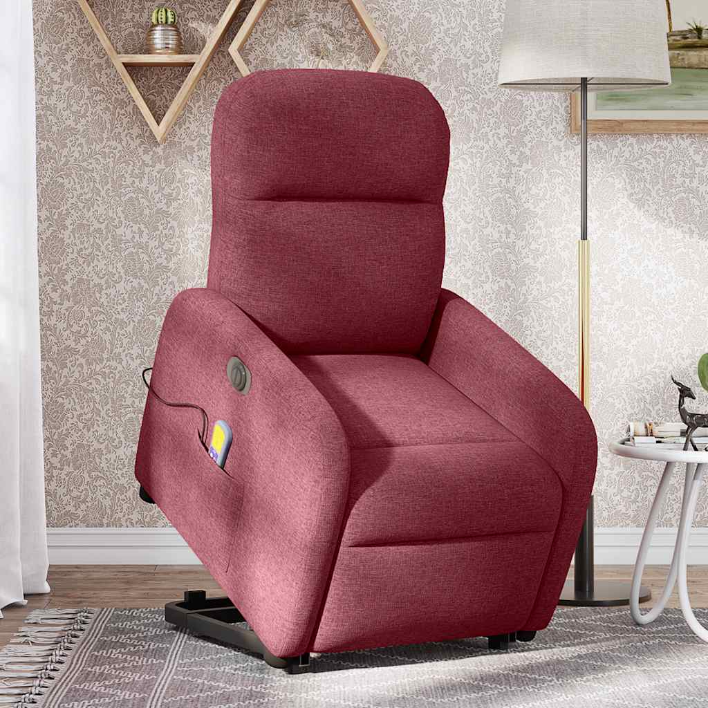 vidaXL Fotoliu de masaj electric rabatabil cu ridicare roșu vin textil vidaXL Fotoliu de masaj electric rabatabil cu ridicare roșu vin textil