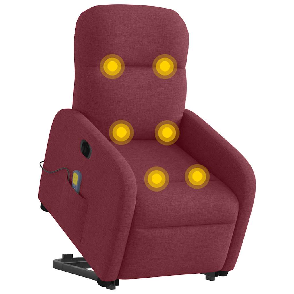 vidaXL Fotoliu de masaj electric rabatabil cu ridicare roșu vin textil vidaXL Fotoliu de masaj electric rabatabil cu ridicare roșu vin textil