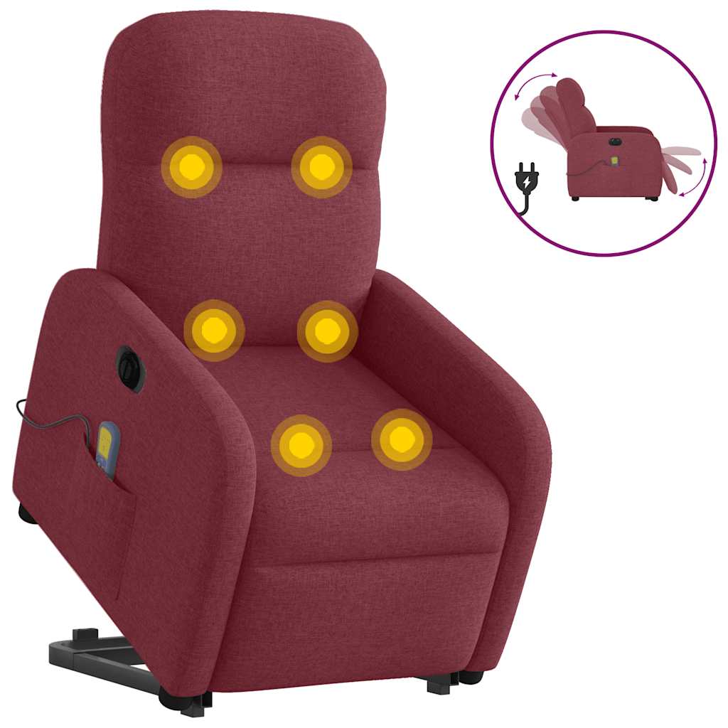 vidaXL Fotoliu de masaj electric rabatabil cu ridicare roșu vin textil vidaXL Fotoliu de masaj electric rabatabil cu ridicare roșu vin textil