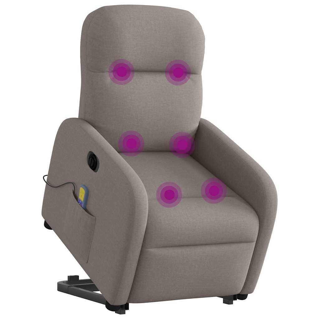vidaXL Fotoliu electric masaj rabatabil cu ridicare, gri taupe, textil