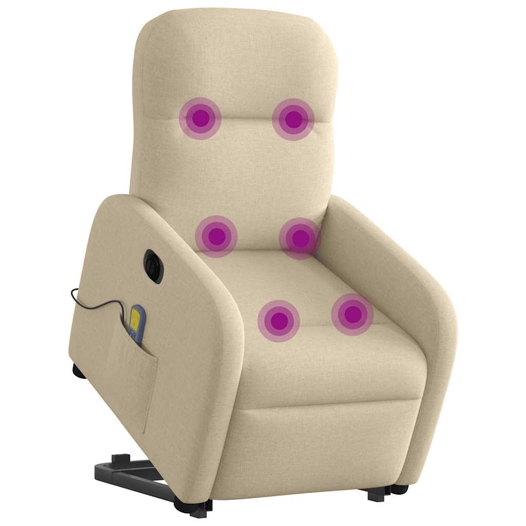 vidaXL Fotoliu electric de masaj rabatabil cu ridicare, crem, textil vidaXL Fotoliu electric de masaj rabatabil cu ridicare, crem, textil