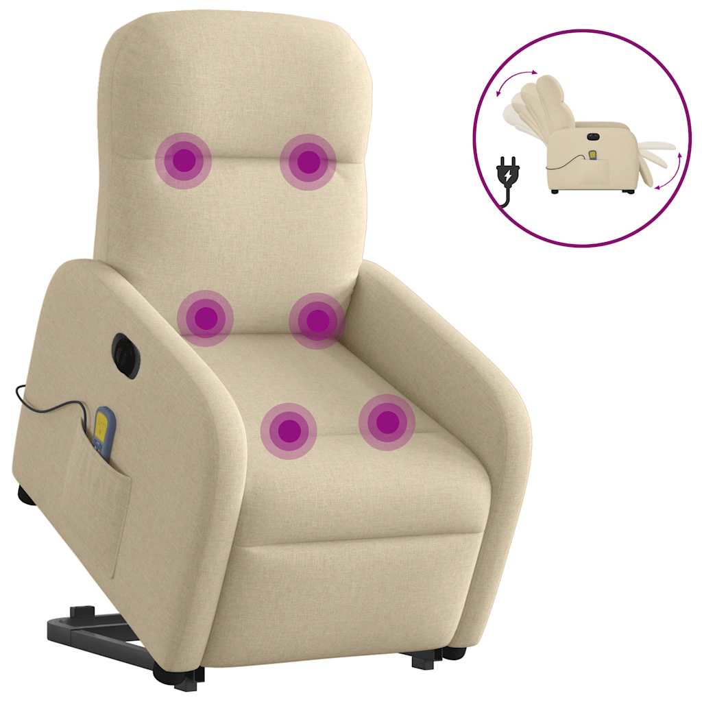 vidaXL Fotoliu electric de masaj rabatabil cu ridicare, crem, textil vidaXL Fotoliu electric de masaj rabatabil cu ridicare, crem, textil