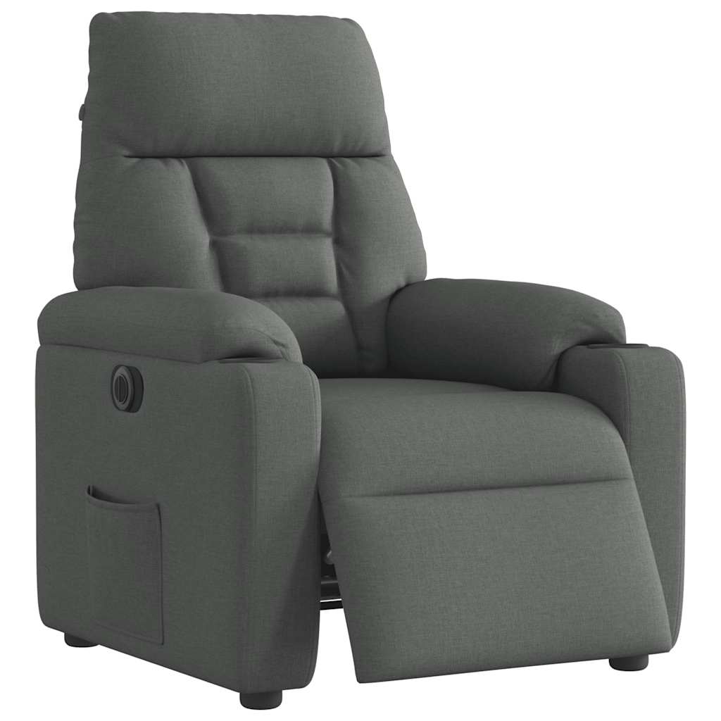 vidaXL Fotoliu rabatabil electric, gri închis, material textil