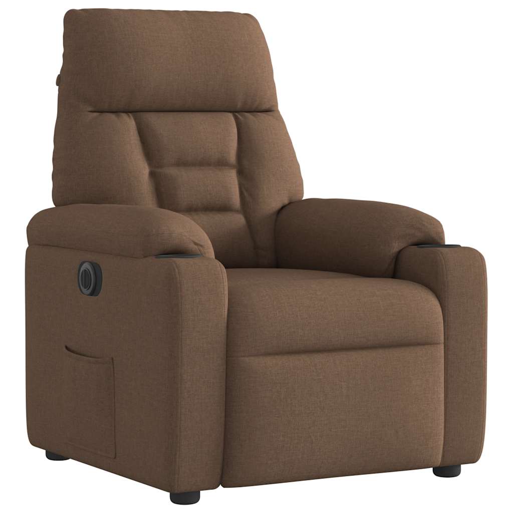 vidaXL Fotoliu rabatabil electric, maro, material textil