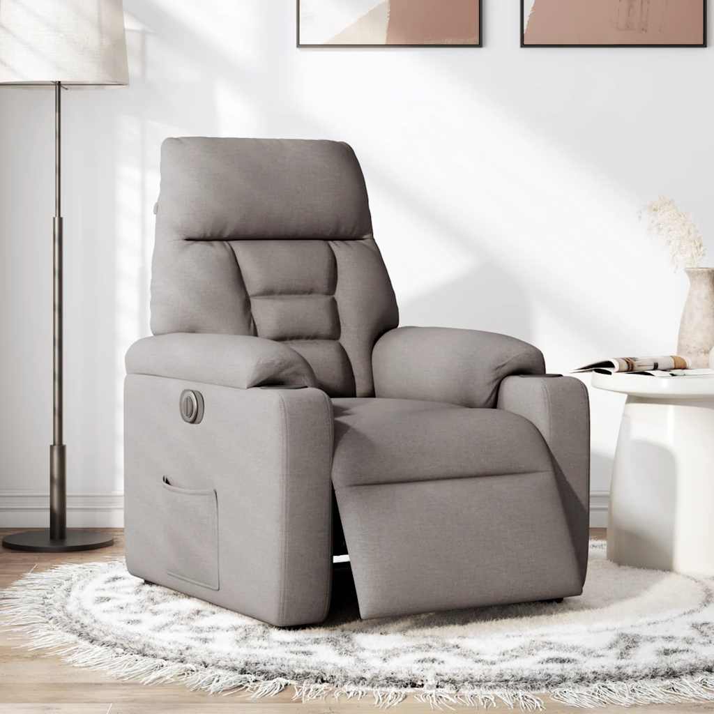 vidaXL Fotoliu rabatabil electric, gri taupe, material textil