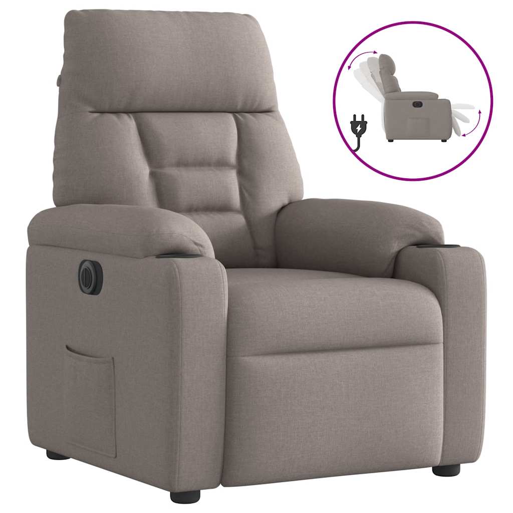 vidaXL Fotoliu rabatabil electric, gri taupe, material textil