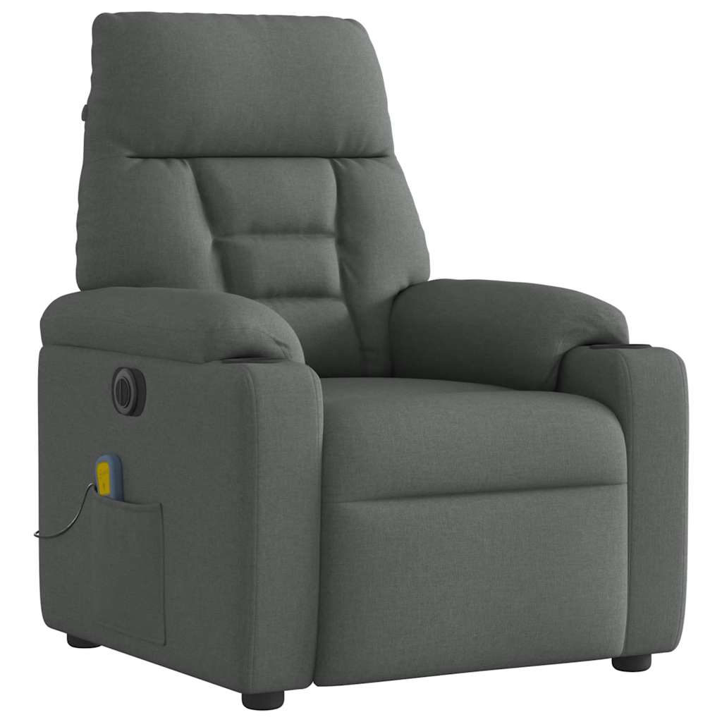vidaXL Fotoliu electric de masaj rabatabil, gri închis, textil