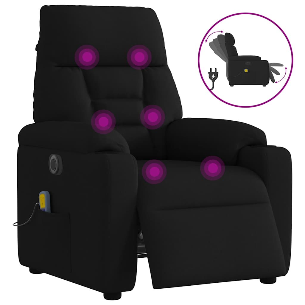 vidaXL Fotoliu electric de masaj rabatabil, negru, textil vidaXL Fotoliu electric de masaj rabatabil, negru, textil