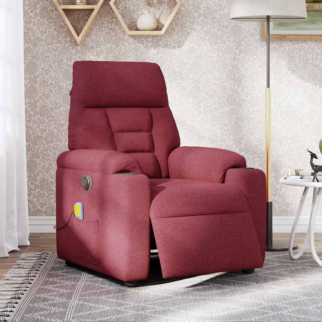 vidaXL Fotoliu electric de masaj rabatabil, roșu vin, textil vidaXL Fotoliu electric de masaj rabatabil, roșu vin, textil