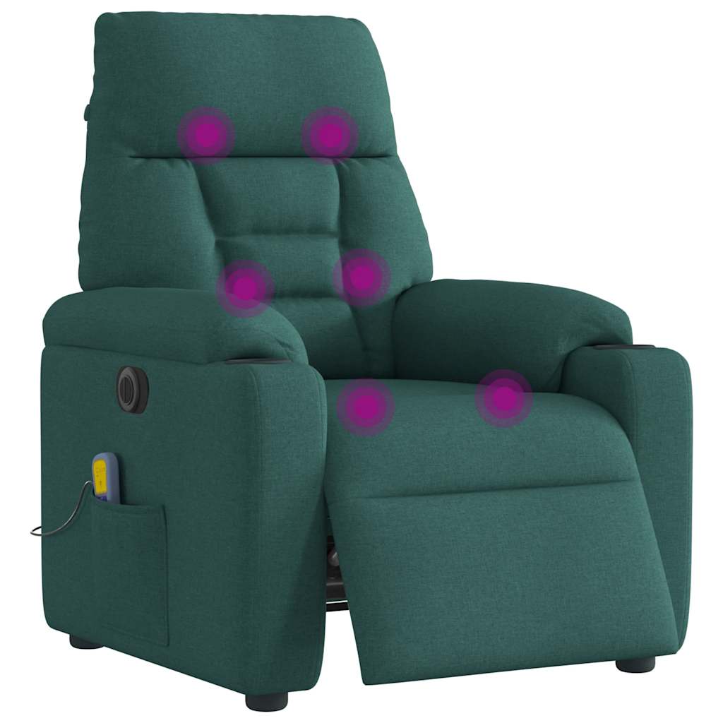 vidaXL Fotoliu electric de masaj rabatabil, verde închis, textil vidaXL Fotoliu electric de masaj rabatabil, verde închis, textil
