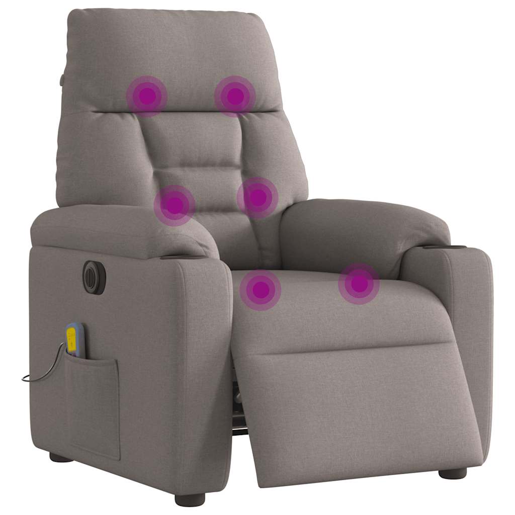 vidaXL Fotoliu electric de masaj rabatabil, gri taupe, textil