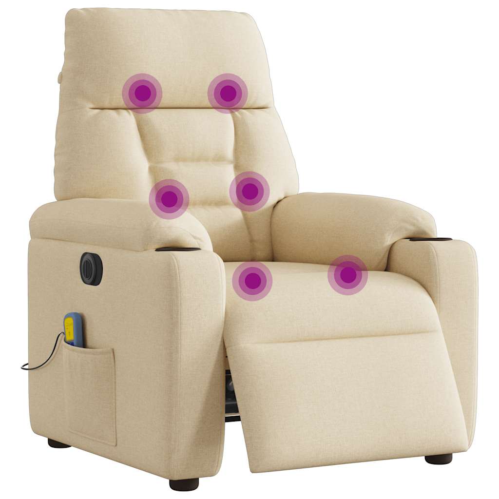 vidaXL Fotoliu electric de masaj rabatabil, crem, textil