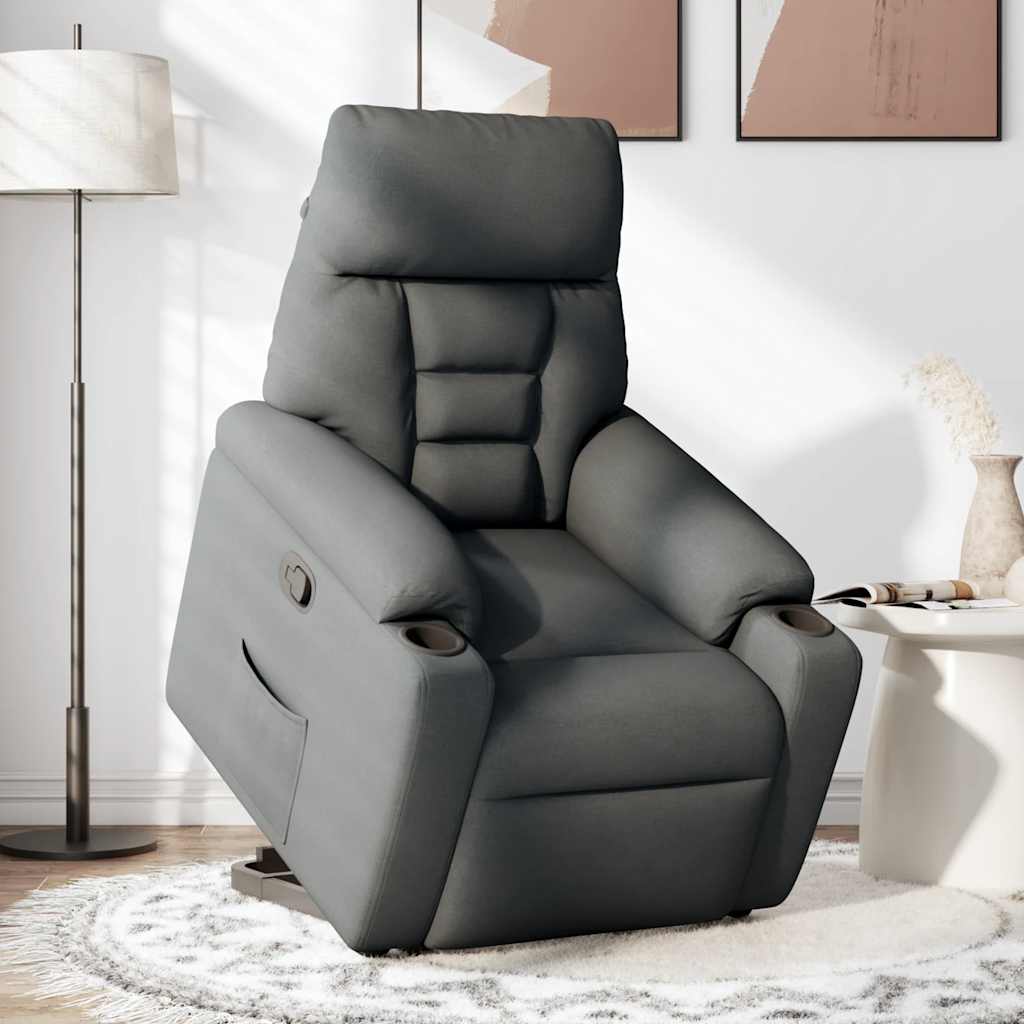 vidaXL Fotoliu rabatabil cu ridicare pe verticală, gri închis, textil vidaXL Fotoliu rabatabil cu ridicare pe verticală, gri închis, textil
