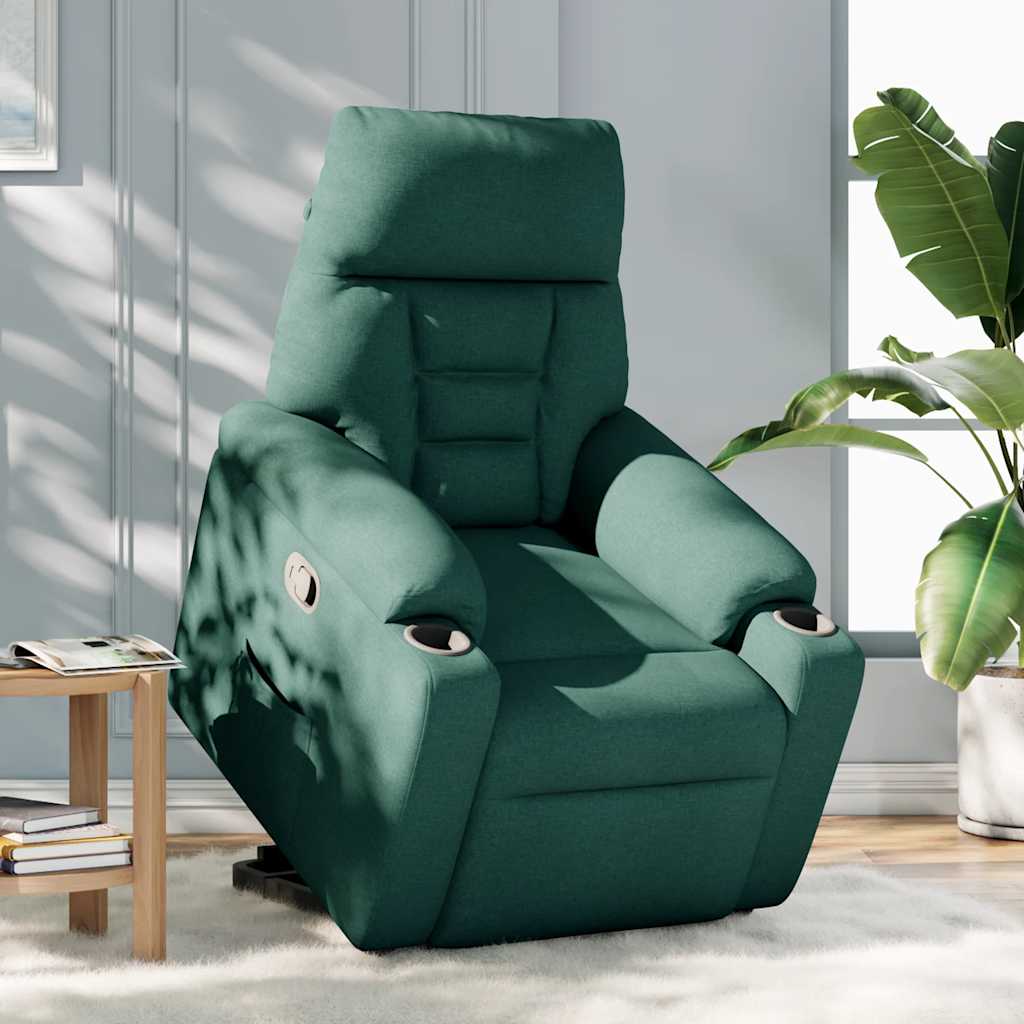 vidaXL Fotoliu rabatabil ridicare pe verticală, verde închis, textil vidaXL Fotoliu rabatabil ridicare pe verticală, verde închis, textil