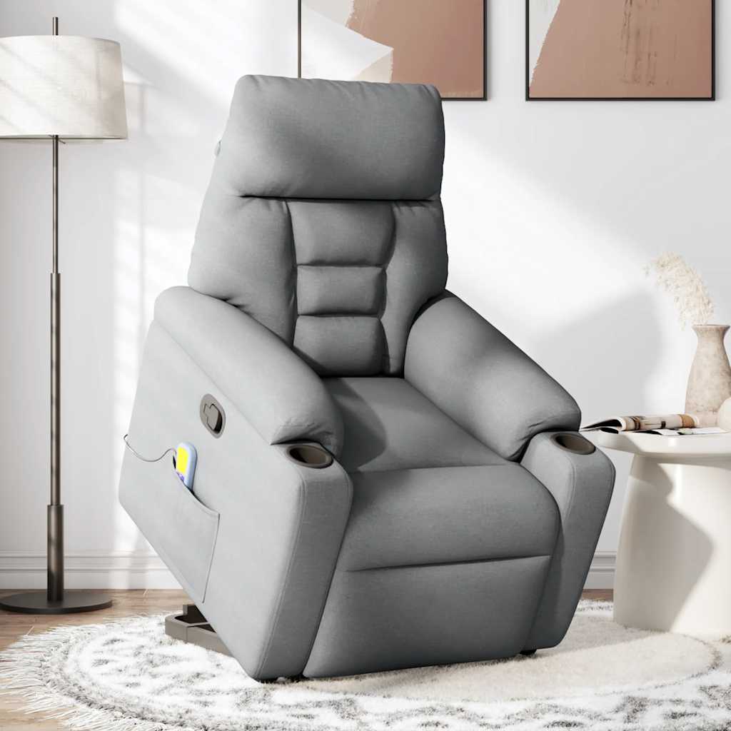 vidaXL Fotoliu de masaj rabatabil cu ridicare, gri deschis, textil