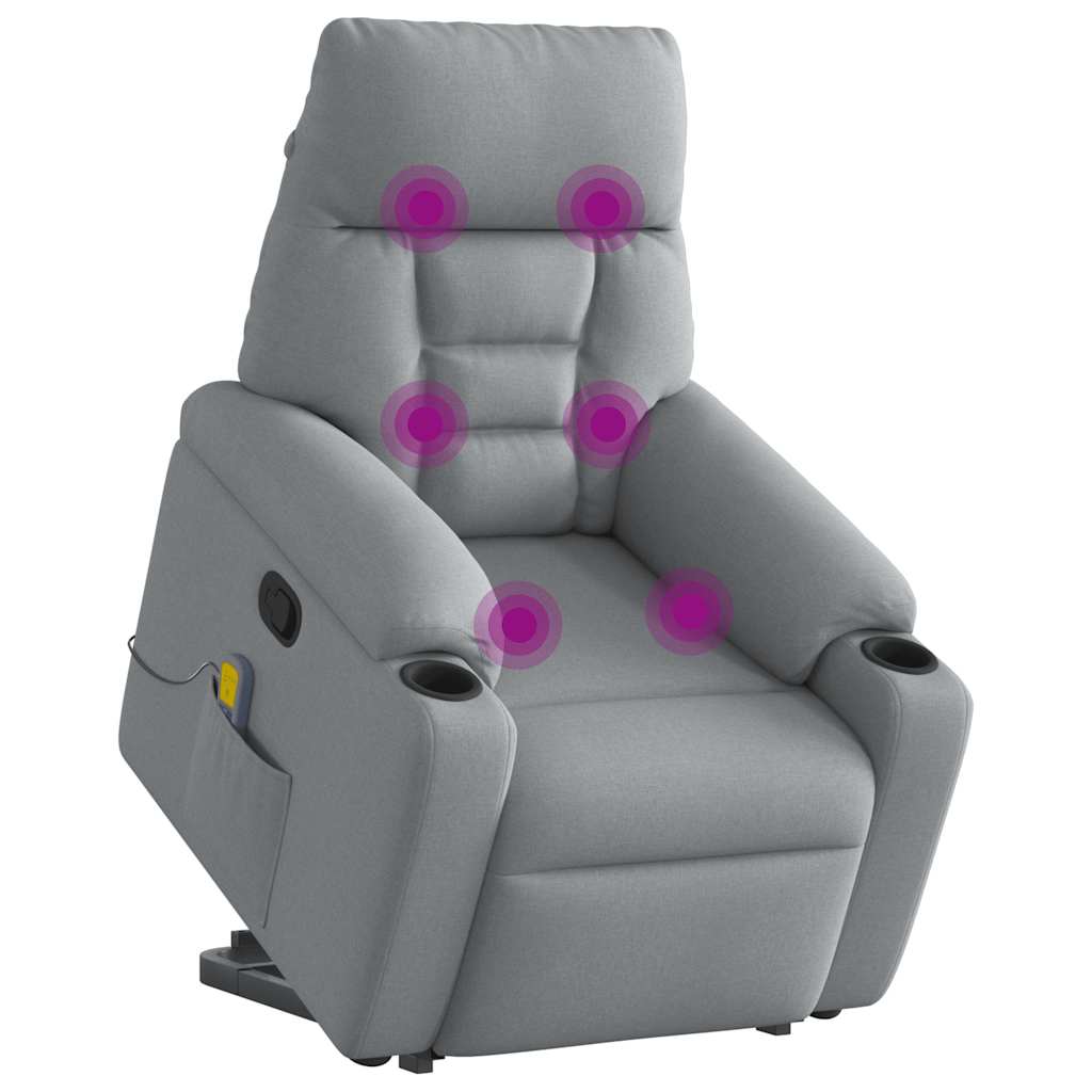 vidaXL Fotoliu de masaj rabatabil cu ridicare, gri deschis, textil