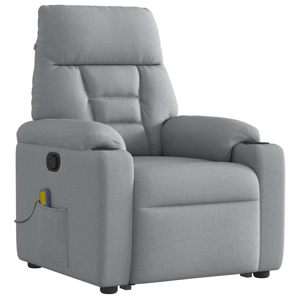 vidaXL Fotoliu de masaj rabatabil cu ridicare, gri deschis, textil