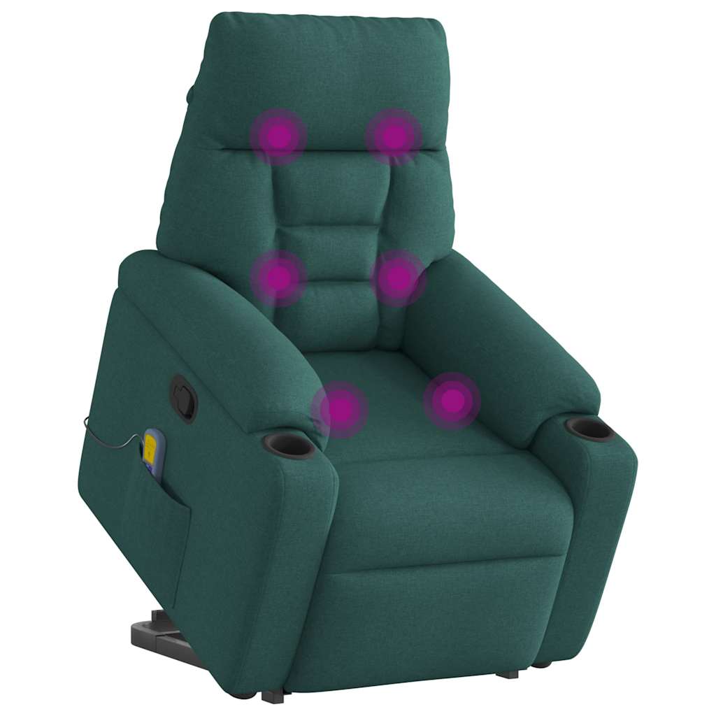 vidaXL Fotoliu rabatabil de masaj, cu ridicare, verde închis, textil