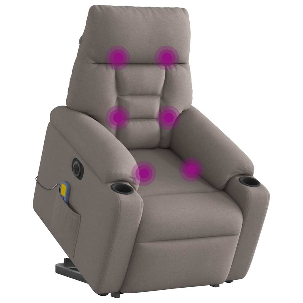 vidaXL Fotoliu electric masaj rabatabil cu ridicare, gri taupe, textil