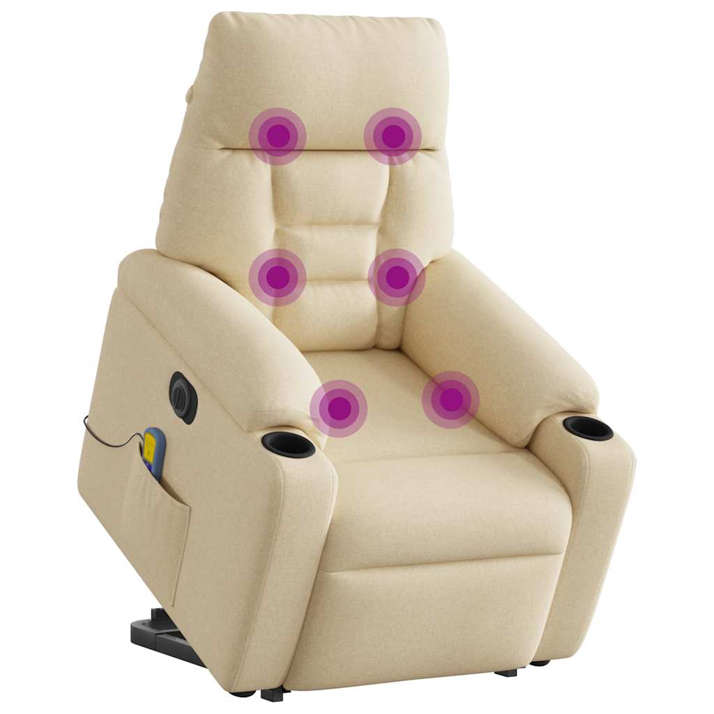 vidaXL Fotoliu electric de masaj rabatabil cu ridicare, crem, textil vidaXL Fotoliu electric de masaj rabatabil cu ridicare, crem, textil