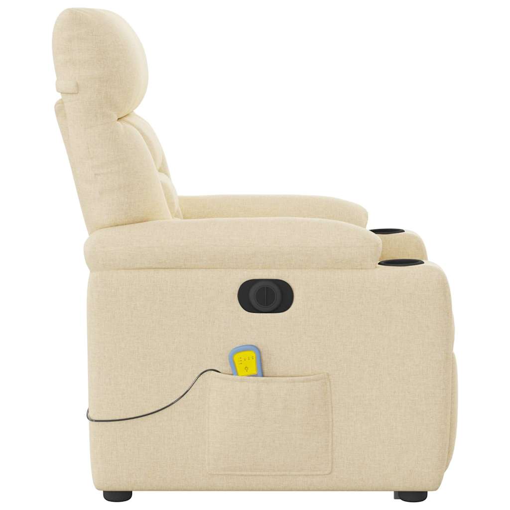 vidaXL Fotoliu electric de masaj rabatabil cu ridicare, crem, textil vidaXL Fotoliu electric de masaj rabatabil cu ridicare, crem, textil