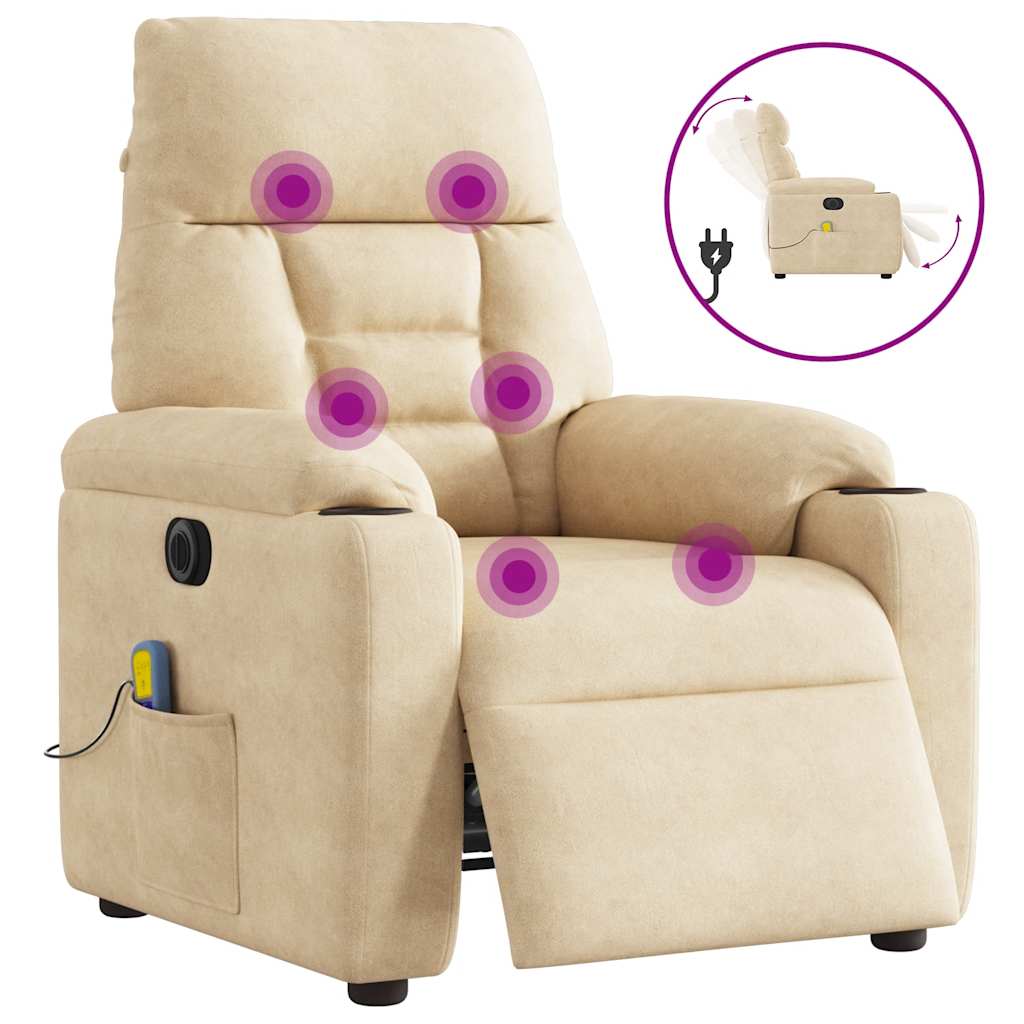 vidaXL Fotoliu de masaj rabatabil electric, crem, microfibră vidaXL Fotoliu de masaj rabatabil electric, crem, microfibră