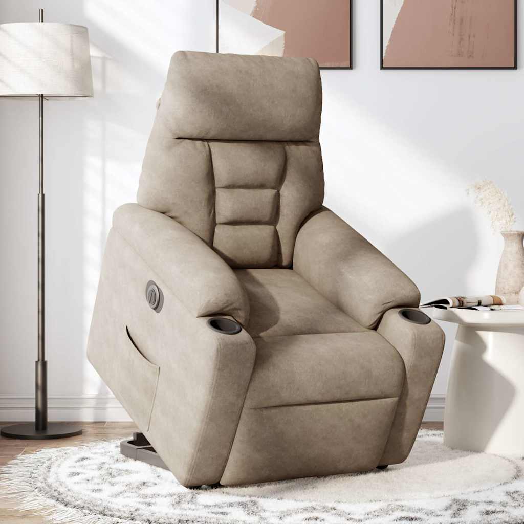 vidaXL Fotoliu rabatabil electric cu ridicare, gri taupe, microfibră