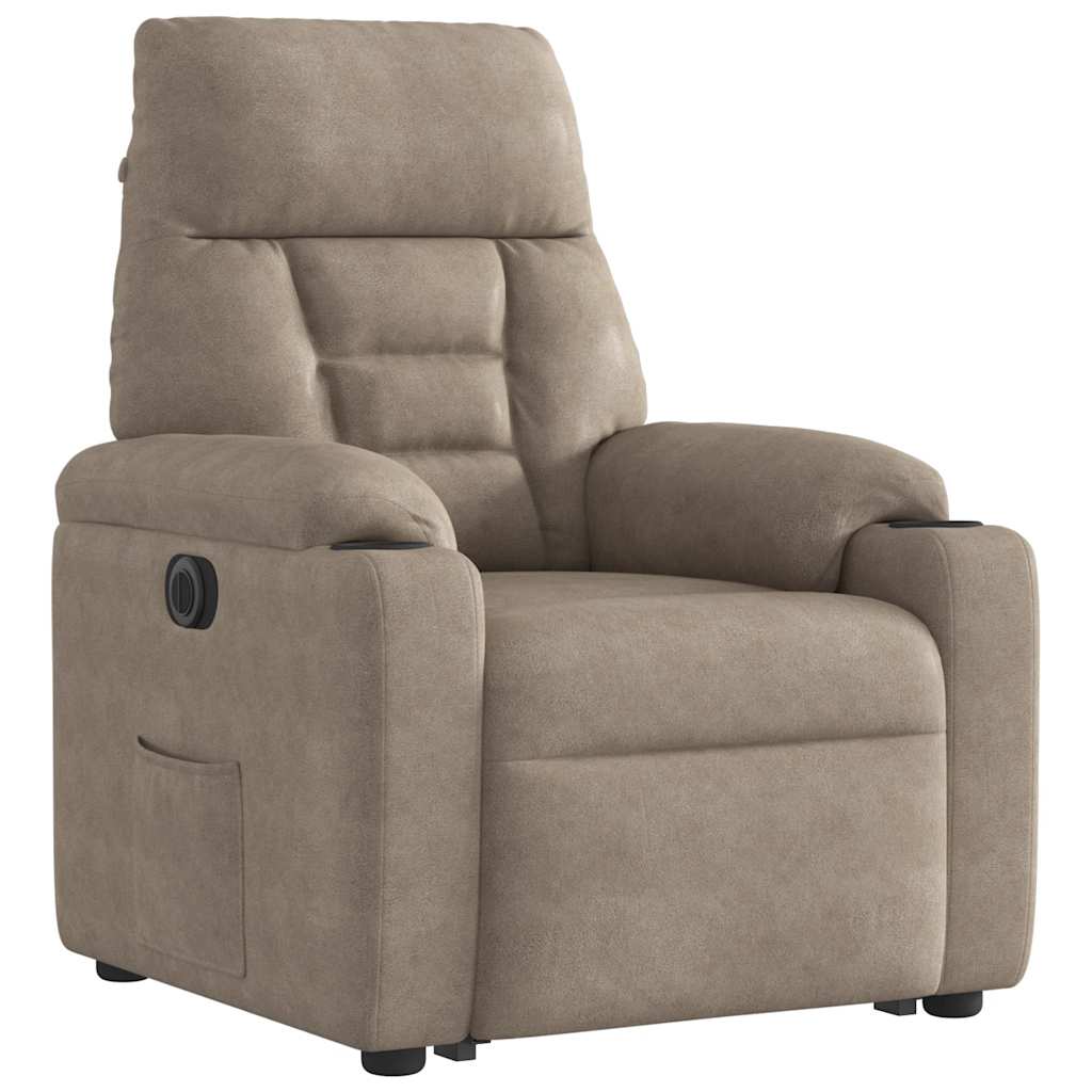 vidaXL Fotoliu rabatabil electric cu ridicare, gri taupe, microfibră