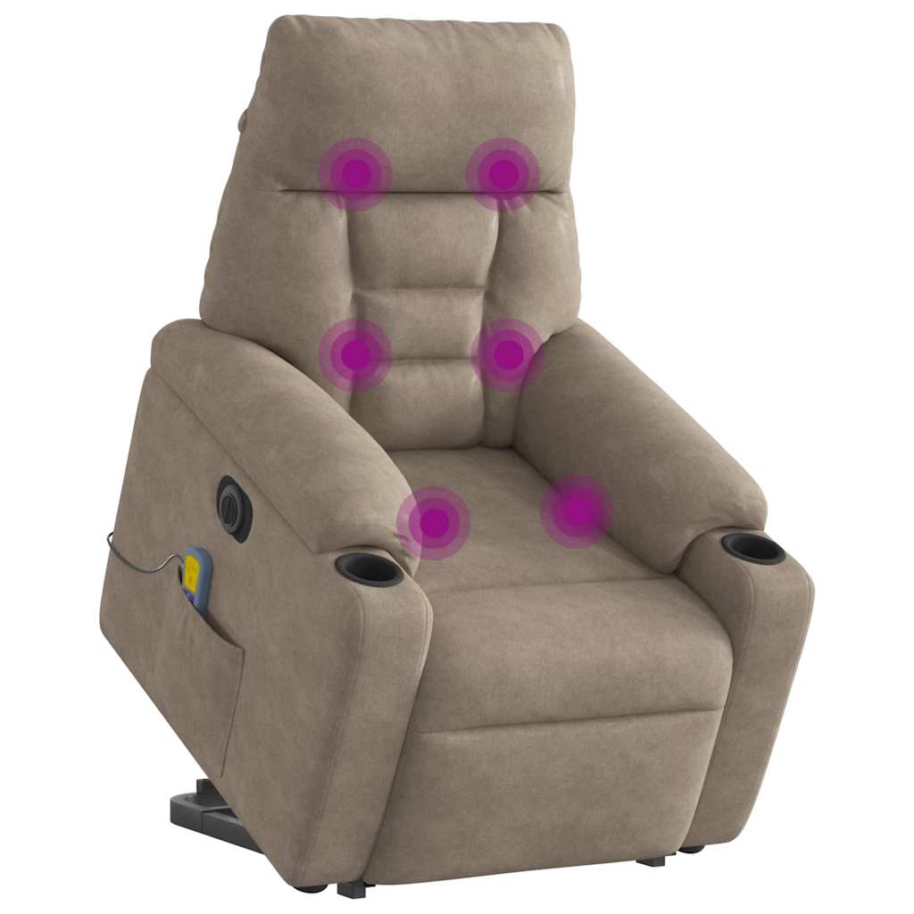 vidaXL Fotoliu masaj rabatabil electric cu ridicare, taupe, microfibră