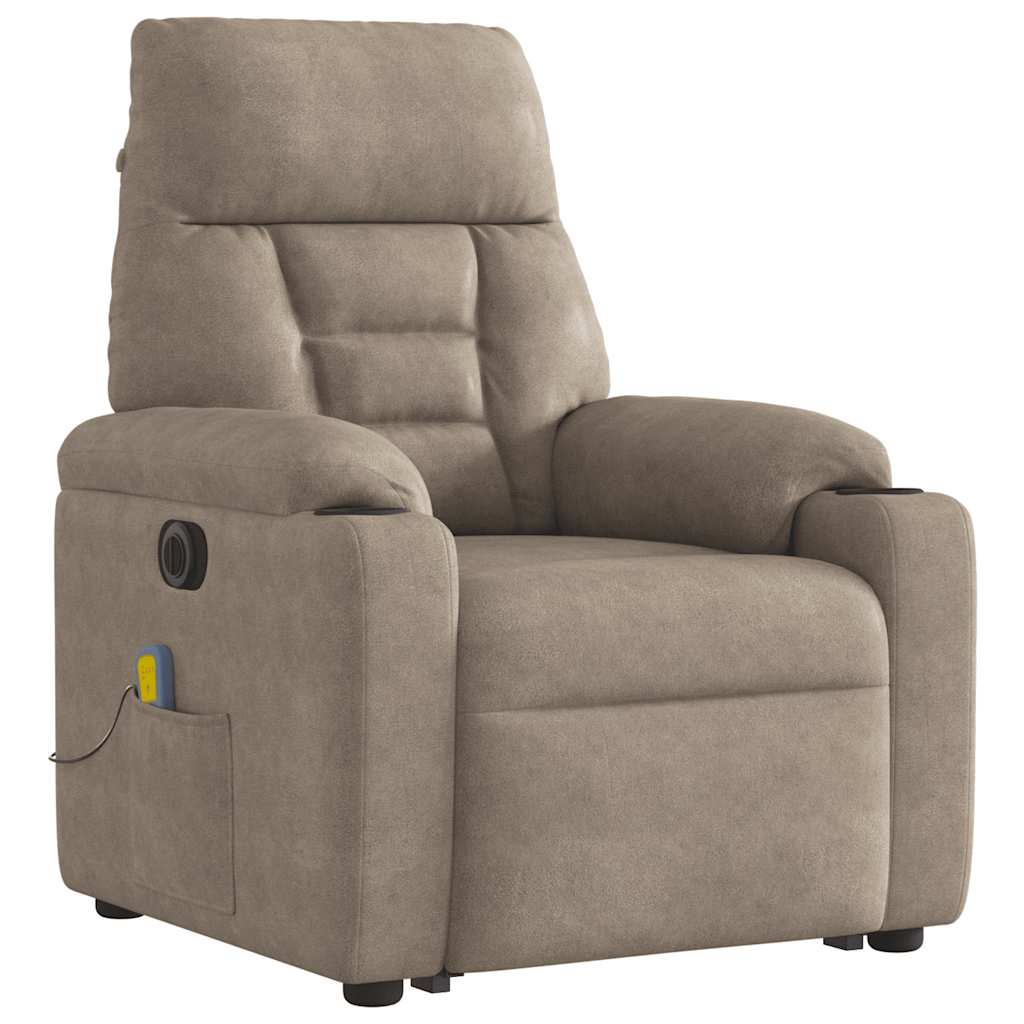 vidaXL Fotoliu masaj rabatabil electric cu ridicare, taupe, microfibră