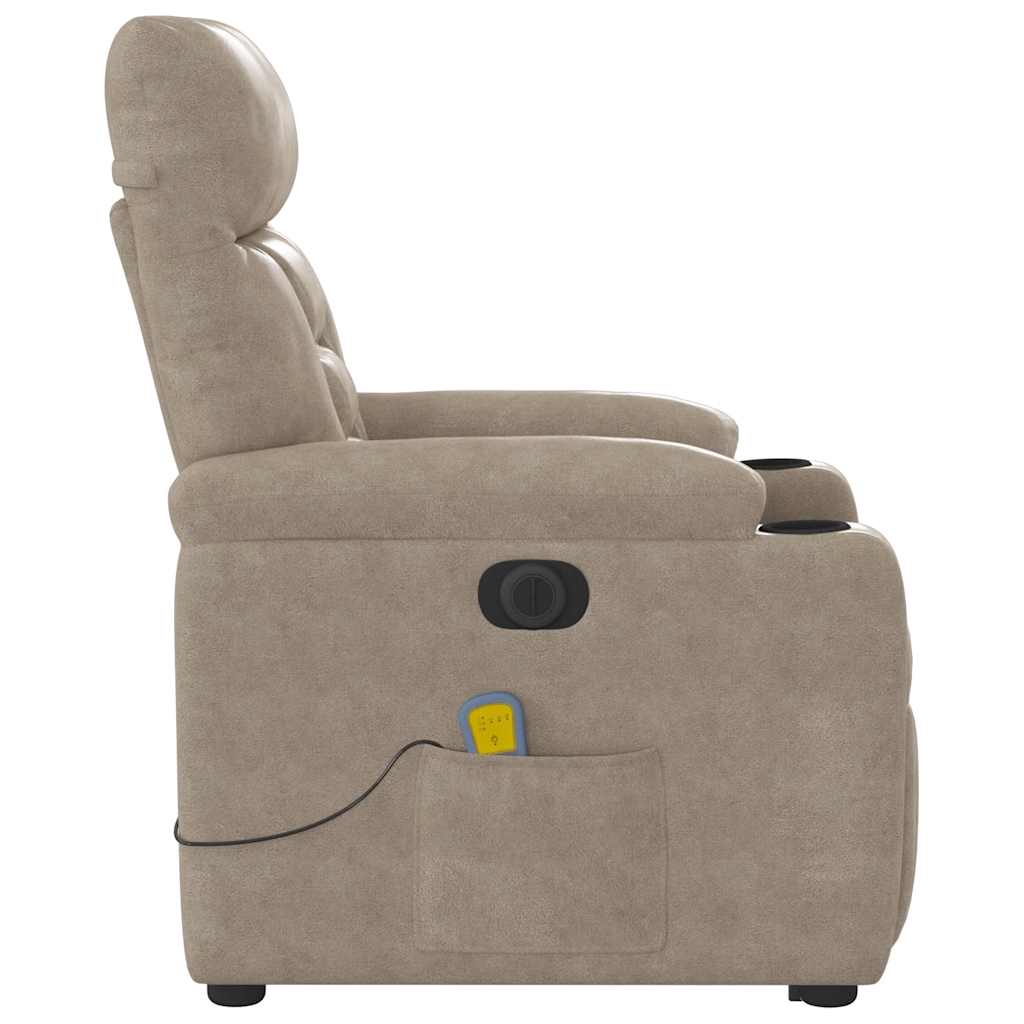 vidaXL Fotoliu masaj rabatabil electric cu ridicare, taupe, microfibră
