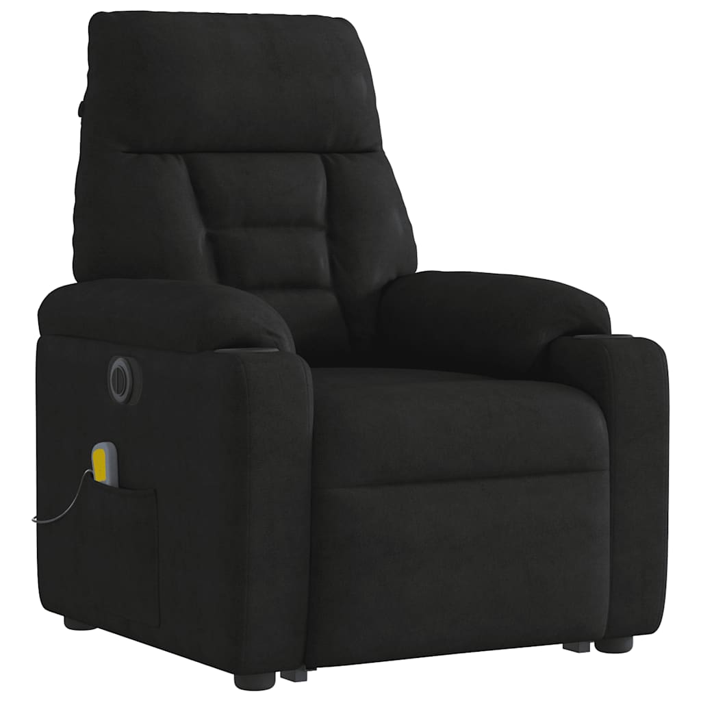 vidaXL Fotoliu masaj rabatabil electric cu ridicare, negru, microfibră