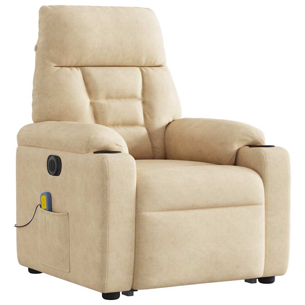 vidaXL Fotoliu de masaj rabatabil electric cu ridicare crem microfibră vidaXL Fotoliu de masaj rabatabil electric cu ridicare crem microfibră