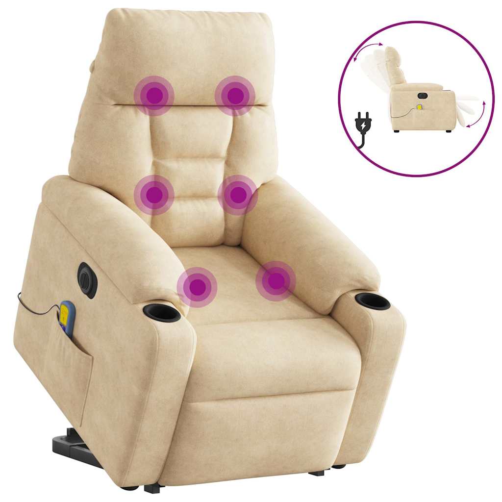vidaXL Fotoliu de masaj rabatabil electric cu ridicare crem microfibră vidaXL Fotoliu de masaj rabatabil electric cu ridicare crem microfibră