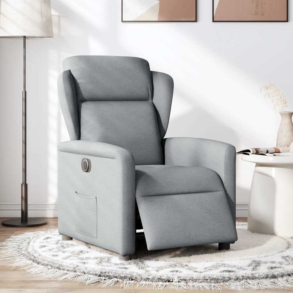 vidaXL Fotoliu rabatabil electric, gri deschis, textil